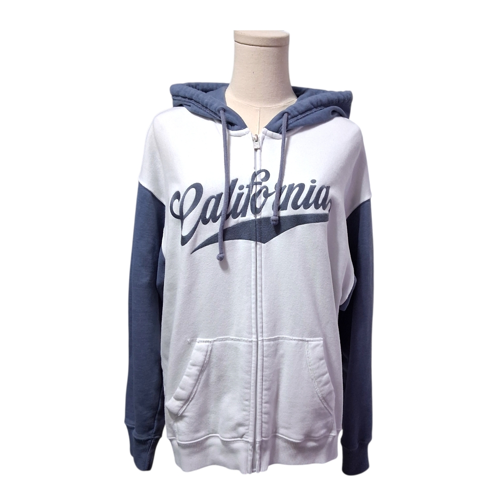 Hollister Co. Oversized Zip-Up Hoodie Womens Size Small - Blue & White